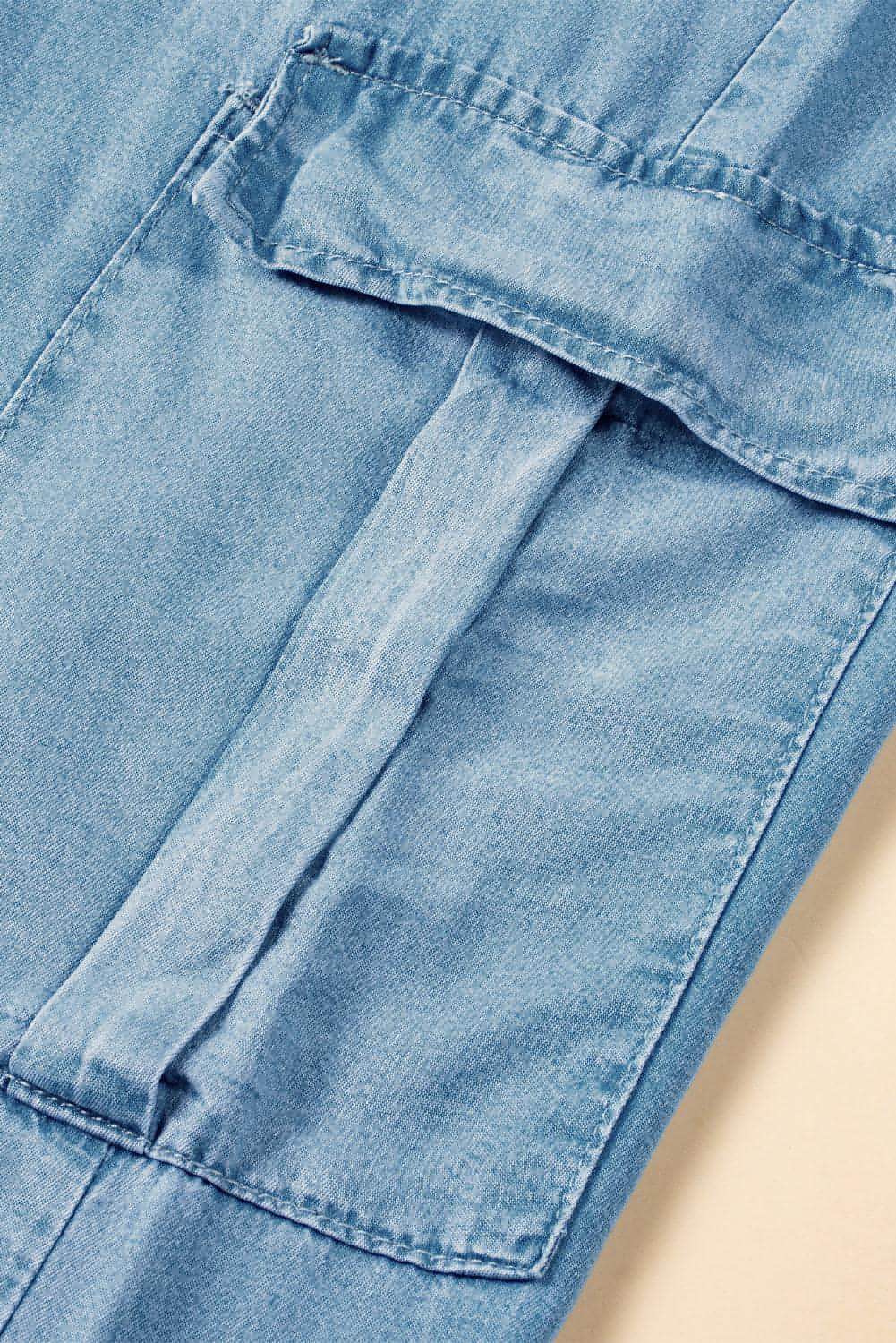 Himmelblå snøring Høy midje Cargo Pocket Jeans med brede ben