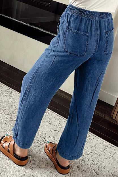 Pantalon en denim droit ample avec cordon de serrage et lavage minéral bleu voile