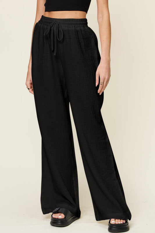 Pantaloni a gamba larga con coulisse a trama intera Double Take