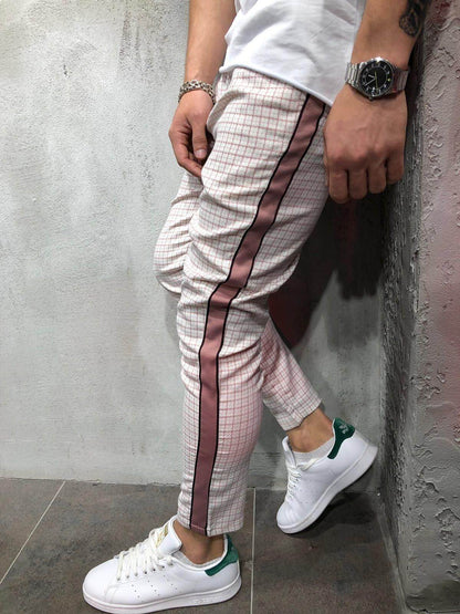 Pantalones deportivos casuales ajustados con rayas laterales y cintas para hombre (jeans y pantalones)