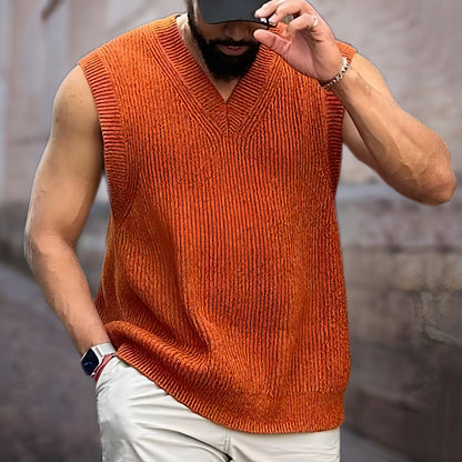 Knitwear Street Slim Fit V-neck Sleeveless Vest Sweater Men