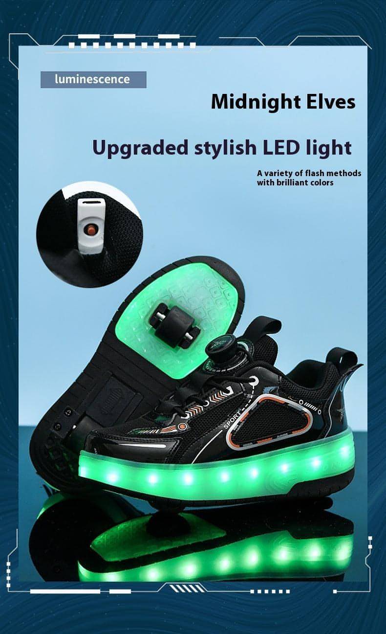 Mesh Double Wheel Heelys Children's Luminous Charging Roller Skating Deformation Skate Shoes