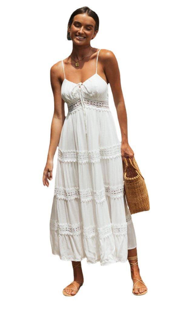 Boho Sling Dress Lace Panel Swing Skirt