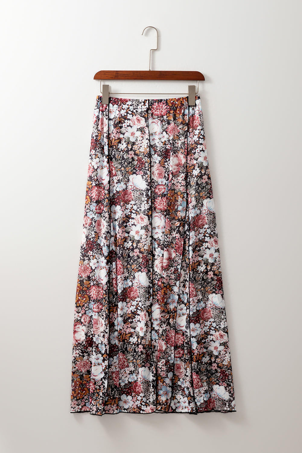 Bruine bloemenprint hoge taille maxi rok