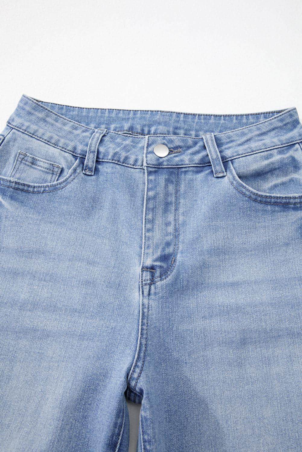 Beau Blue Mineral Wash Raw Hem High Waist Flared Jeans