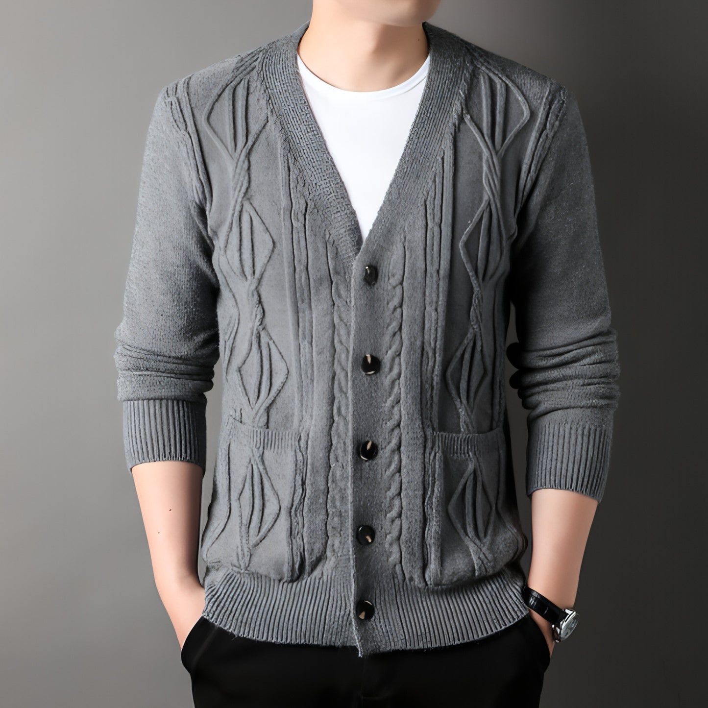 Stickad Cardigan Rhombus Loose Casual Sweater Coat Men