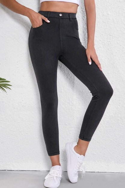 Schwarze Skinny-Fit-Jeans mit knöchelhohem Bund