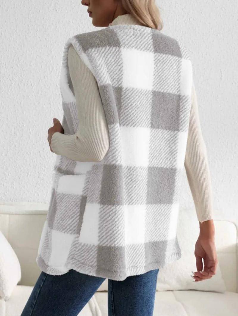 A.1 Coat Loose Plaid Color Stitching Knitted Cardigan Sweater Women