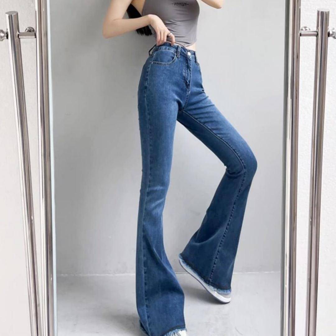 Small High Waist Raw Hem Jeans Retro Women