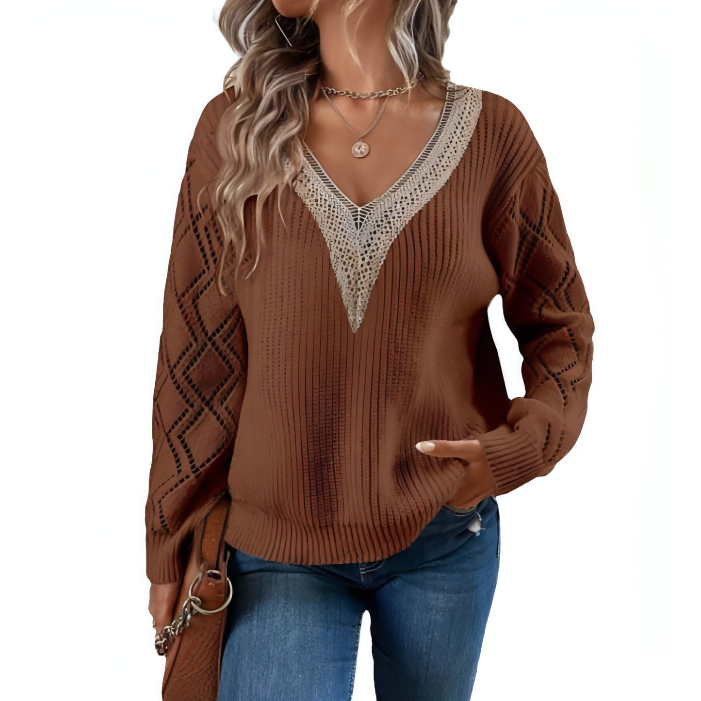 Spring And Autumn V-neck Sweater New Loose Casual Women