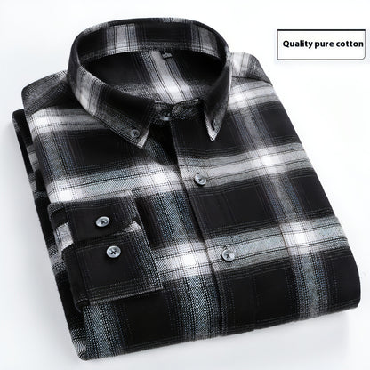 Cotton Brushed Plaid Long-sleeved DressShirt Business Casual Cotton Men's Shirt Autumn And Winter