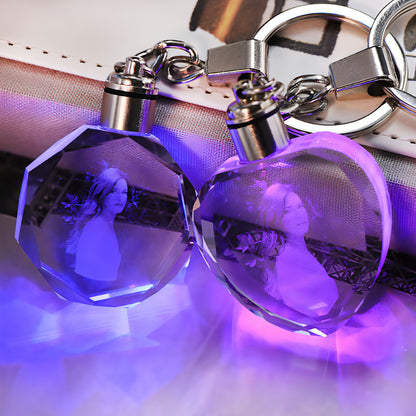 K9 Crystal Keychain LED Flashing Custom Carve Family Photo Frame Souvenir Gifts Glass Key Chain Ring Jewelry