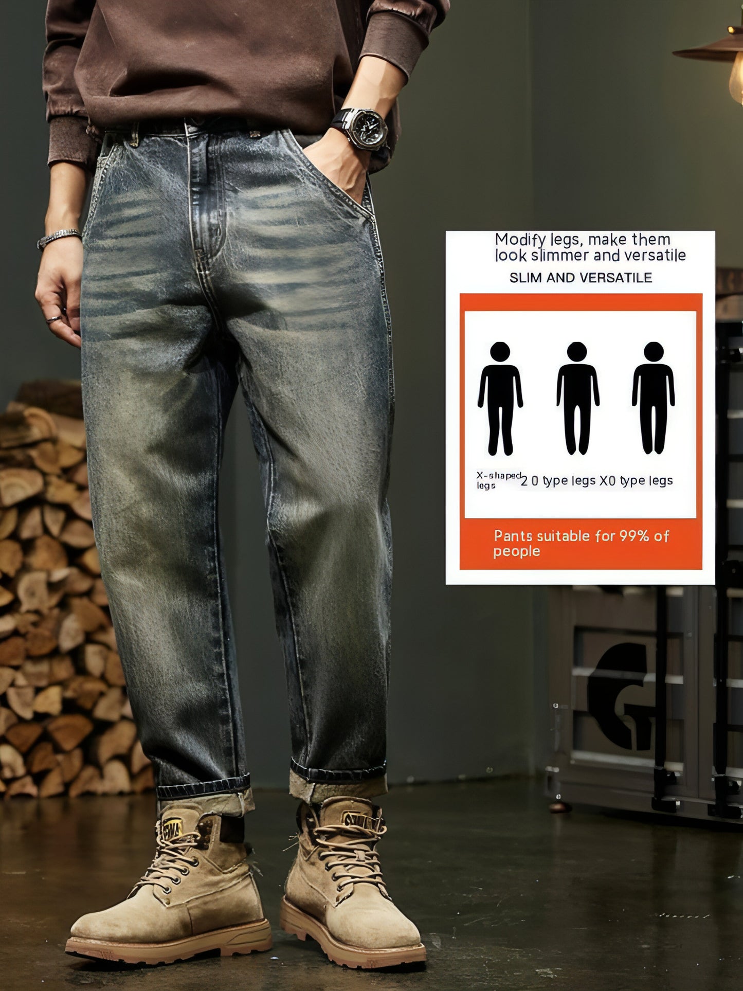 Calças de carga reta e solta masculinas (jeans)