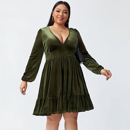 A.1 Women's Waist-controlled Large Hem Velvet Dress