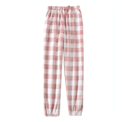 Pantalones de pijama de franela para parejas, a cuadros, para mujer, otoño e invierno, tallas grandes, gruesos