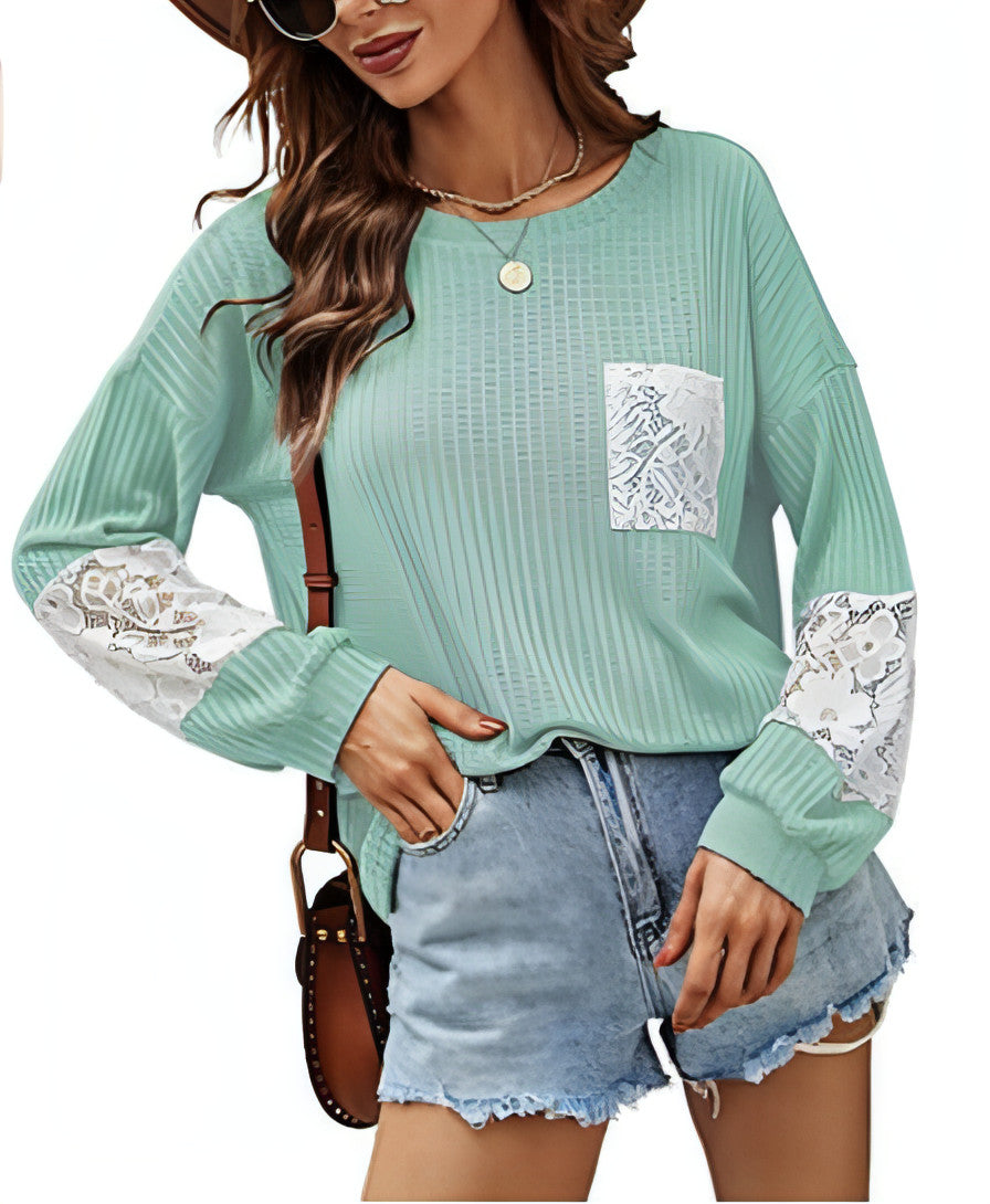 Spitze Casual frauen Lose Patchwork Einfach Passenden Strick Frauen Pullover