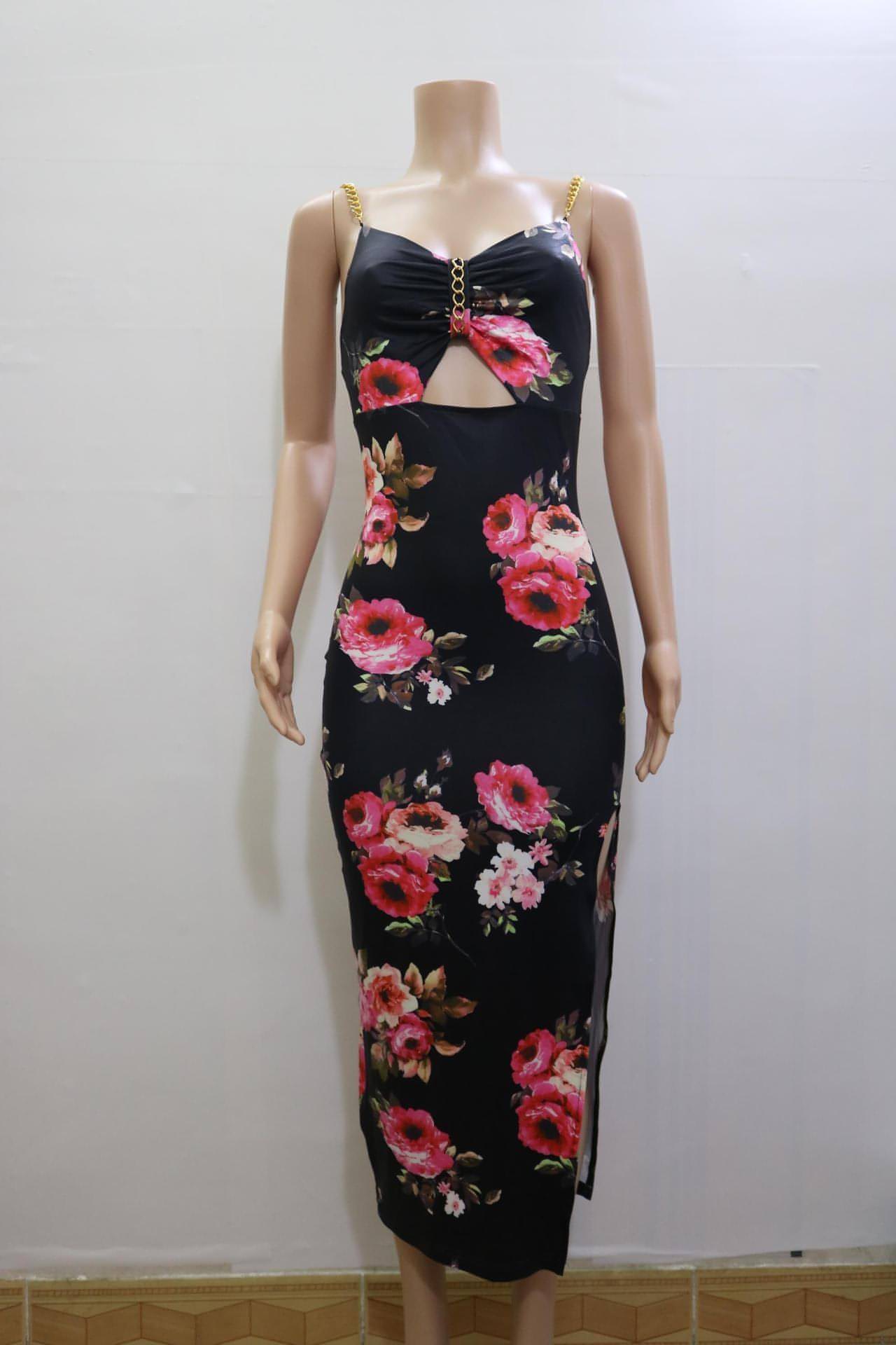 Women's Clothing Split Spaghetti-strap Floral Print Dress