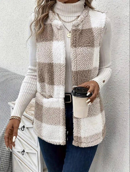 A.1 Coat Loose Plaid Color Stitching Knitted Cardigan Sweater Women