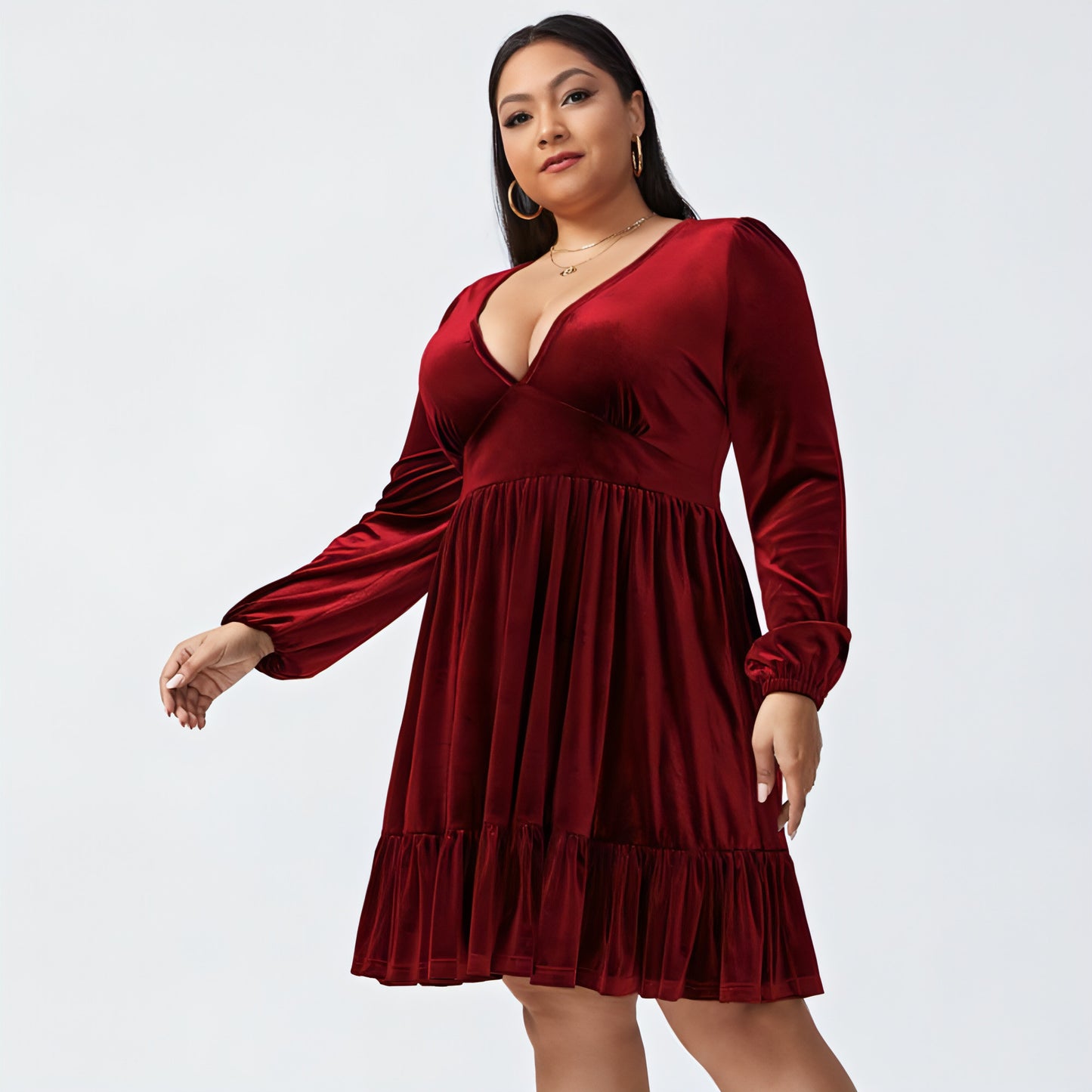 A.1 Women's Waist-controlled Large Hem Velvet Dress