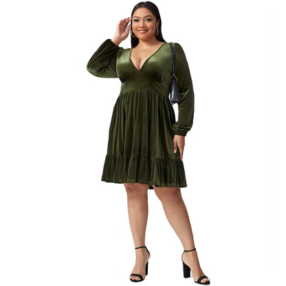 A.1 Women's Waist-controlled Large Hem Velvet Dress