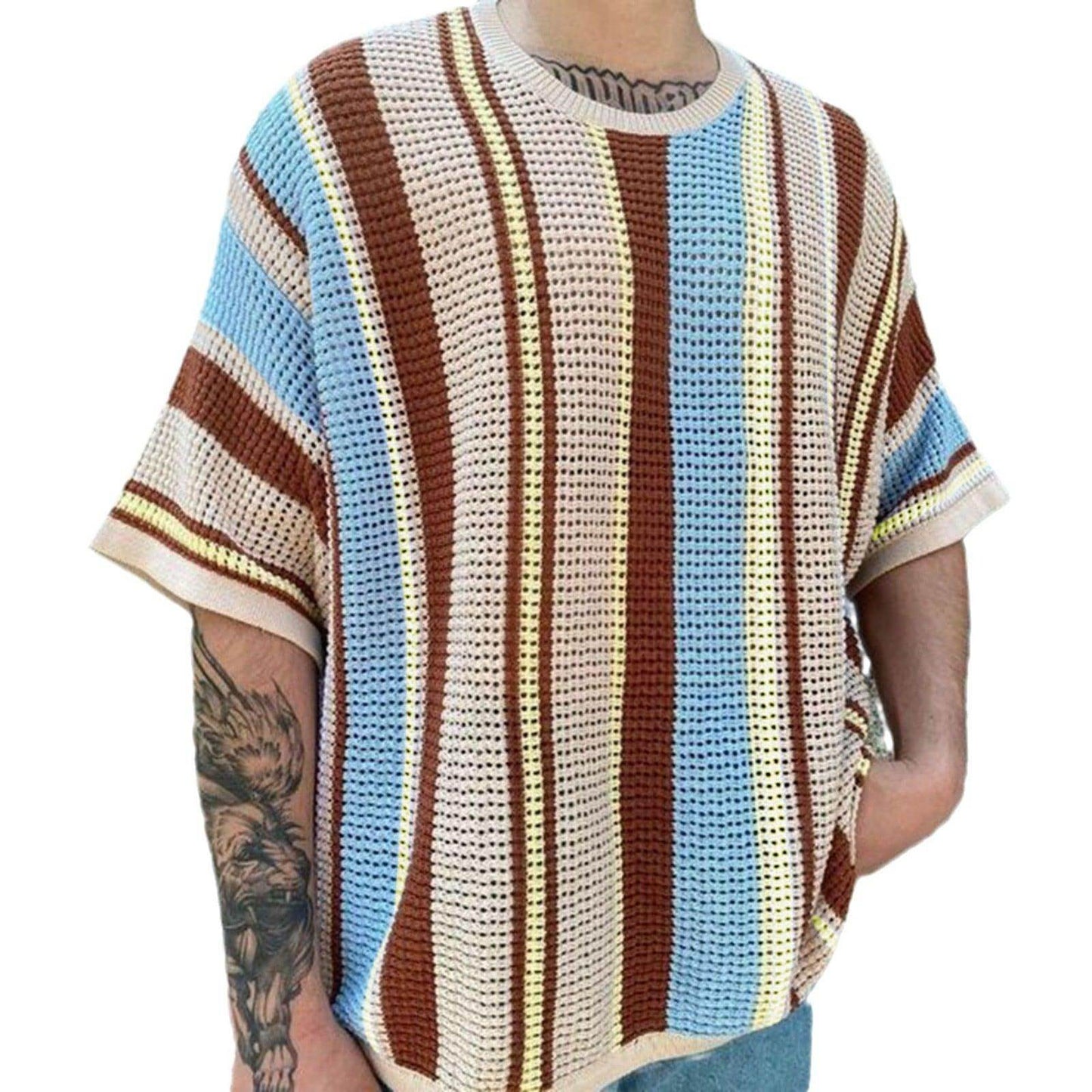 Round Neck Short Sleeve Thin Knitted T-shirt Men