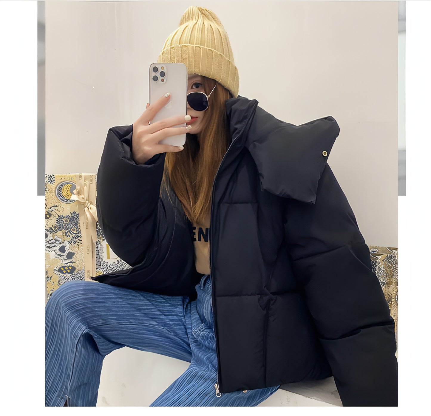 Puffy Hooded Bread Kurze Baumwolle gefütterte Jacke für Frauen Dicke lose