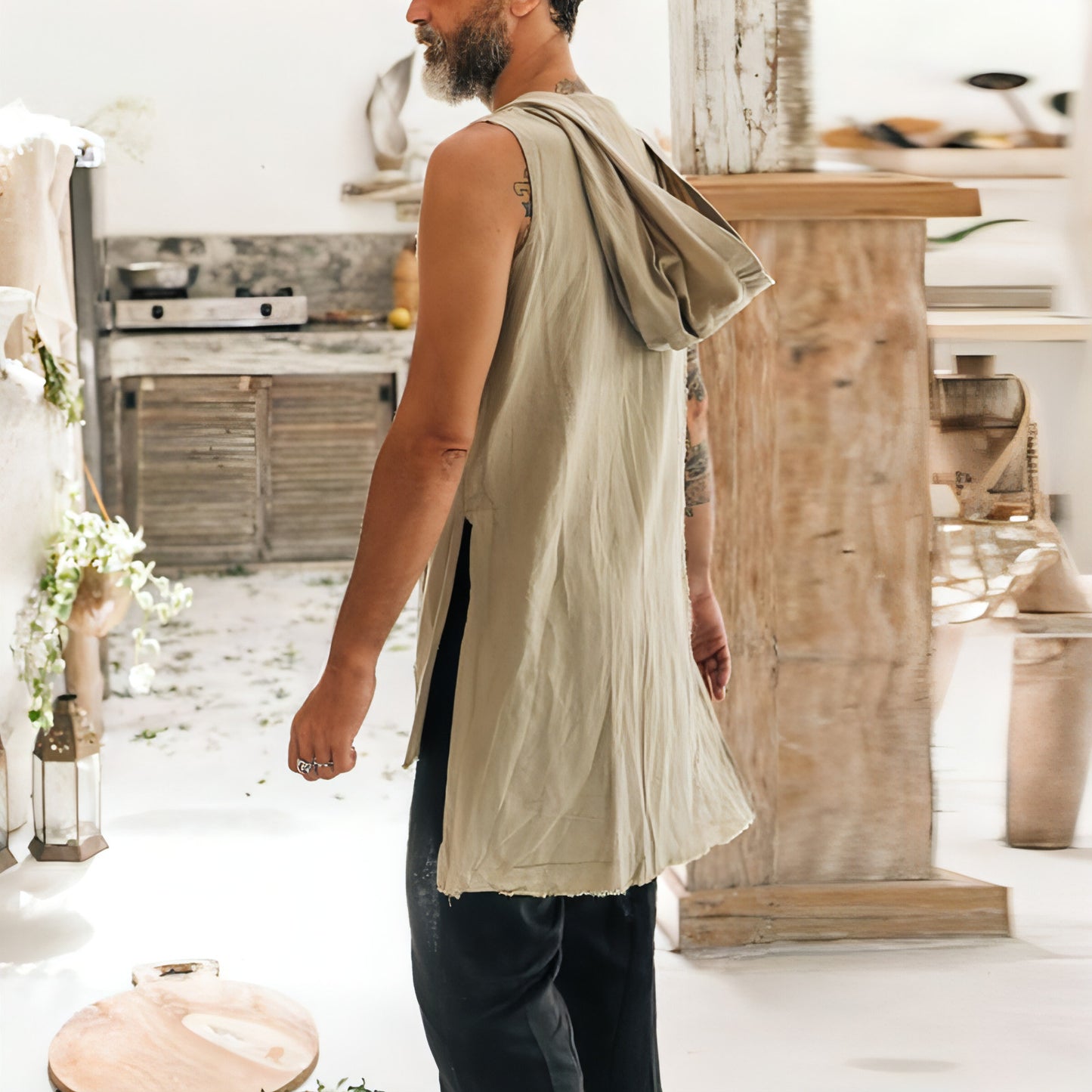 Multicolor Waistcoat Cotton And Linen Washing Vest Sleeve-Less DressShirt Men