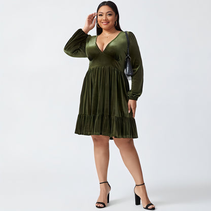 A.1 Women's Waist-controlled Large Hem Velvet Dress