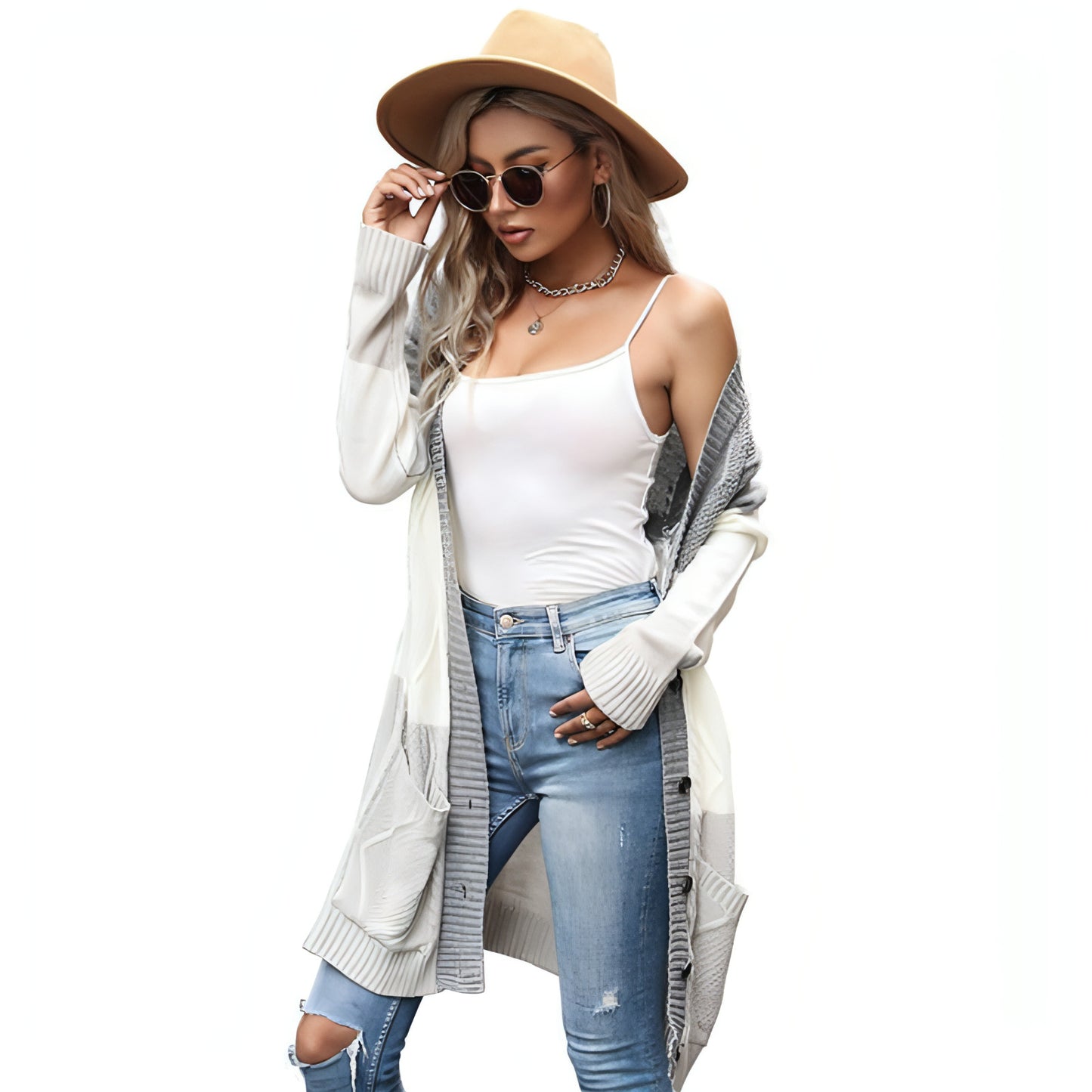 Color Matching Cardigan Sweater Coat Women