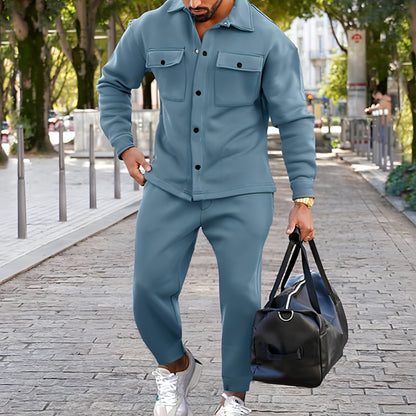 A Suede Single-breasted Solid Color Slim Fit Two-piece Suit Men (Tracksuit)