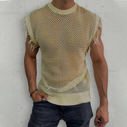 Summer Knitted Vest Round Neck Sleeveless T-Shirt (Tank-Top) Men