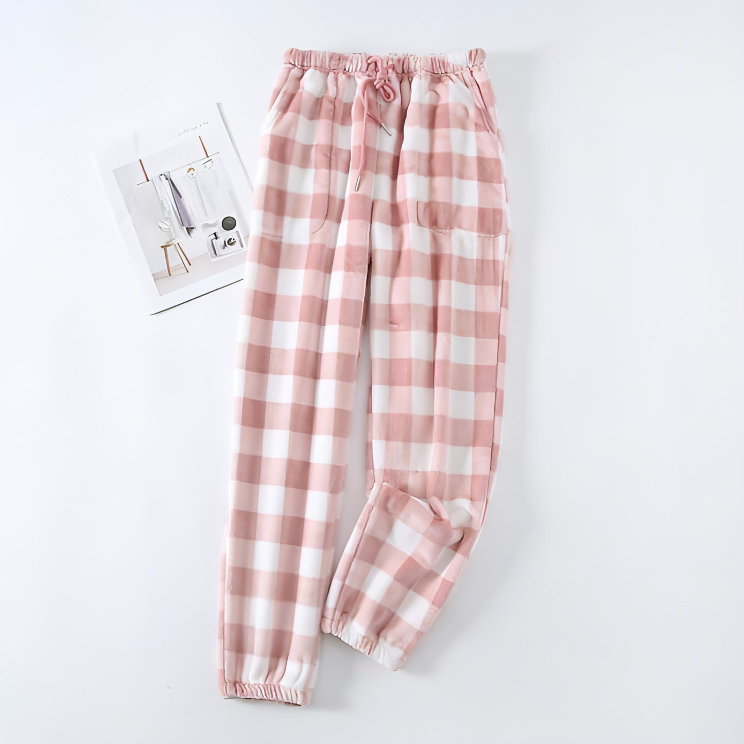 Pantalones de pijama de franela para parejas, a cuadros, para mujer, otoño e invierno, tallas grandes, gruesos