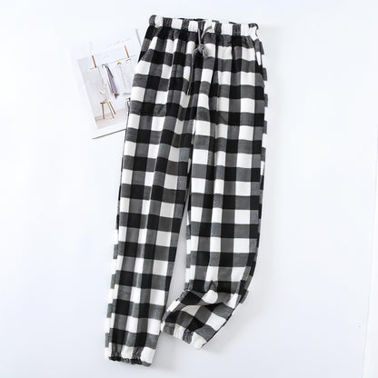 Pantalones de pijama de franela para parejas, a cuadros, para mujer, otoño e invierno, tallas grandes, gruesos