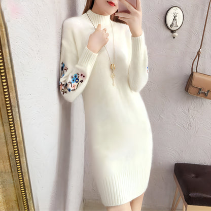 Autumn And Winter Fleece-lined Thickened Woolen Dress Sweater