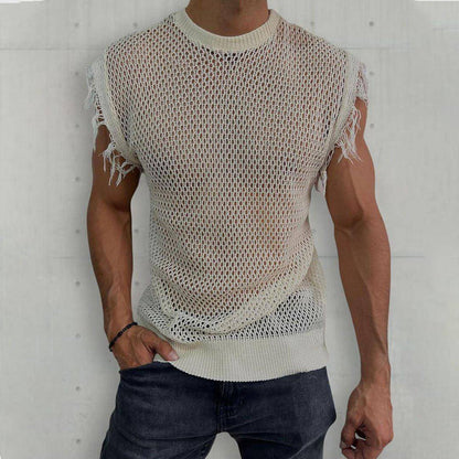 Summer Knitted Vest Round Neck Sleeveless T-Shirt (Tank-Top) Men