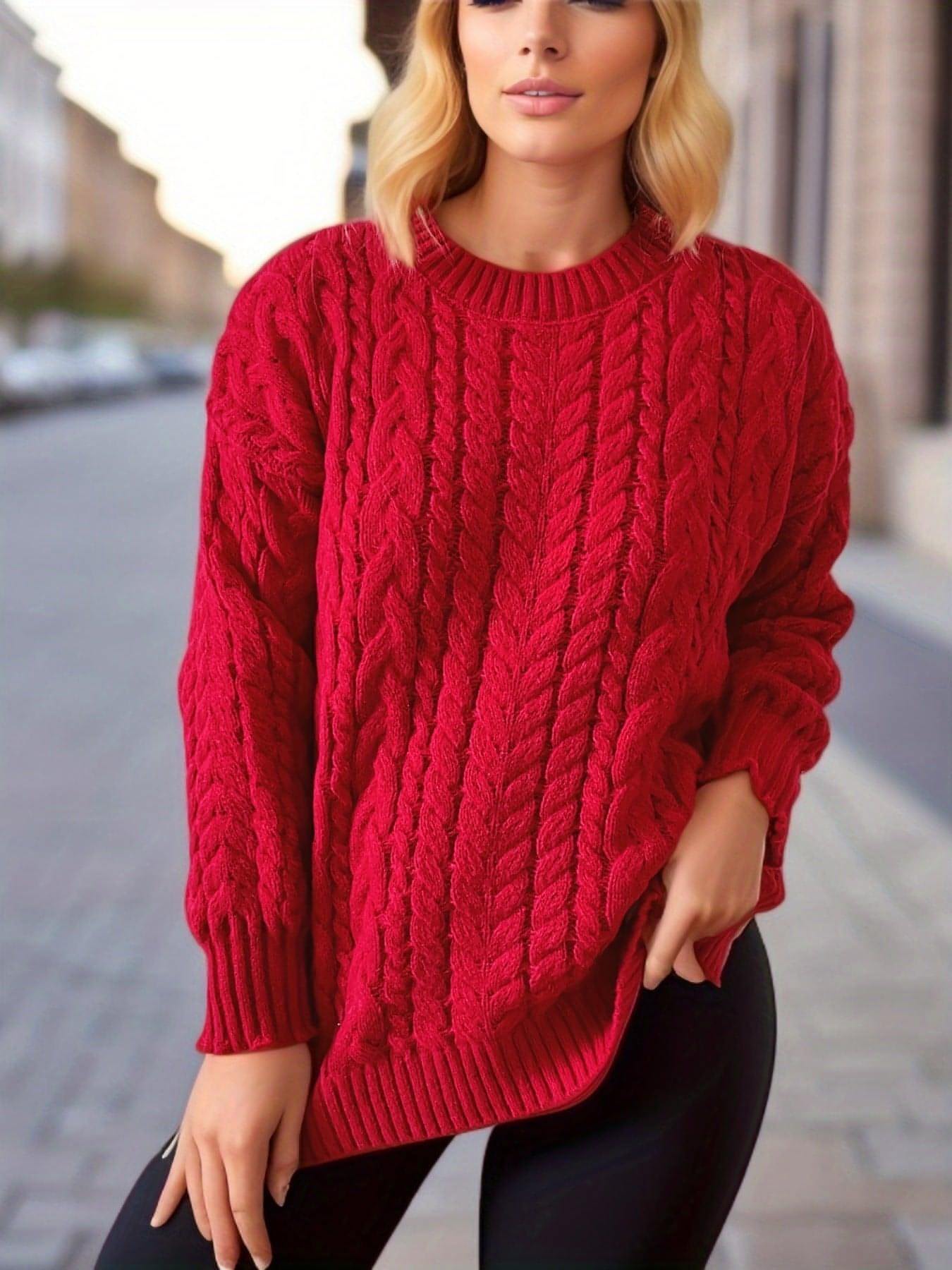 Vintage Vertical Stripes Twist Round Neck Long Sleeve Knitted Pullover Thick Needle Sweater For Women