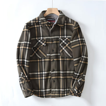 Flannel Plaid Warm Leisure Lapel Long Sleeve DressShirt