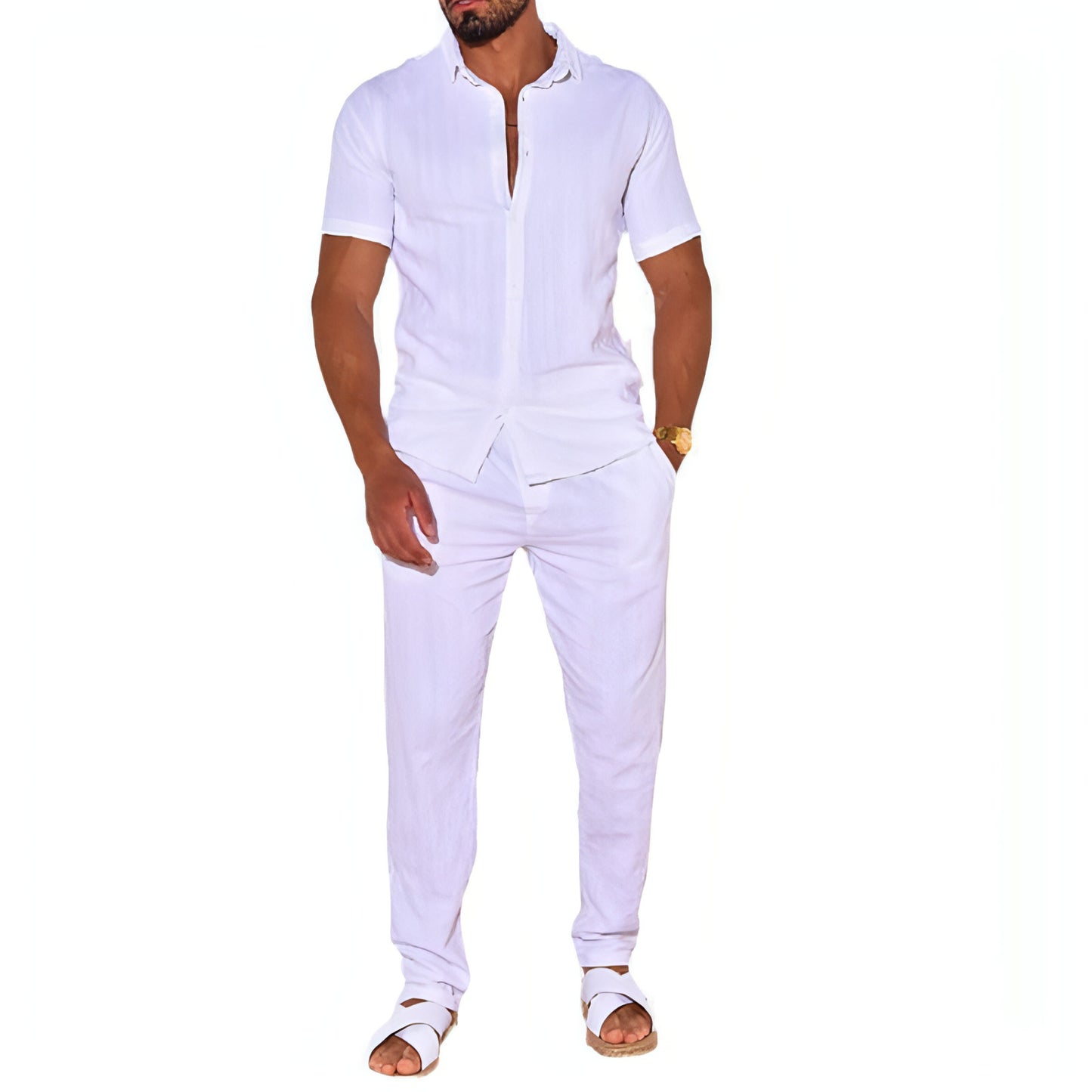 Men's Clothing Linen Suit DressShirt Set