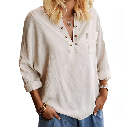 Cotton Linen Long Sleeve Blouse Women's