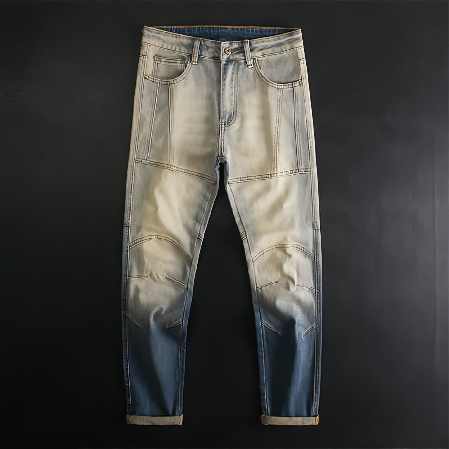 Retro Patchwork Motorcycle Jeans Men