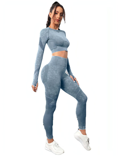 A.1 Sports Long Sleeve Fitness Yoga Leggings Pants Two-piece Set