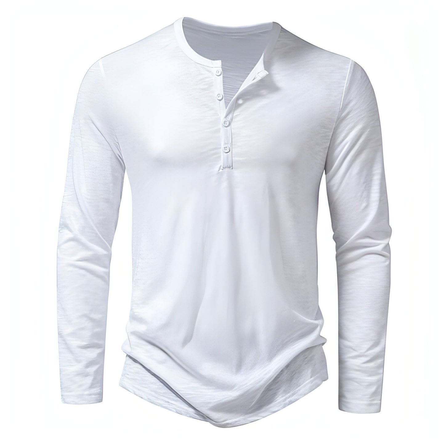 Mens Clothing Long Sleeve T-shirt Fashion Button Henry Collar Tops