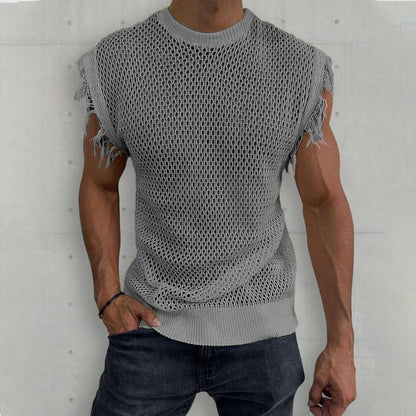 Summer Knitted Vest Round Neck Sleeveless T-Shirt (Tank-Top) Men