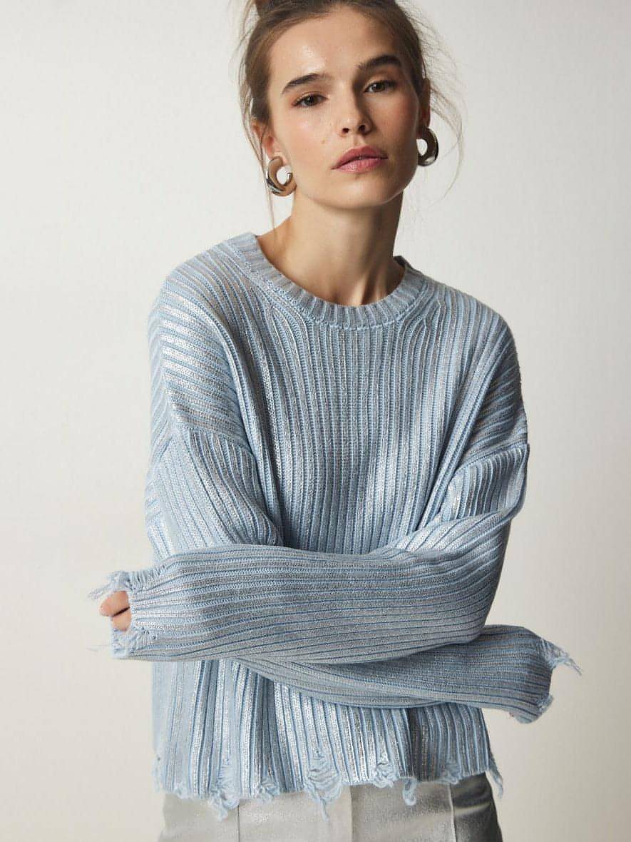 Damen-Strickoberteil mit kurzem Pullover und zerrissenem Design