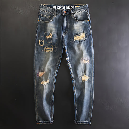 Retro Fashion And Personalized Ripped Jeans For Men