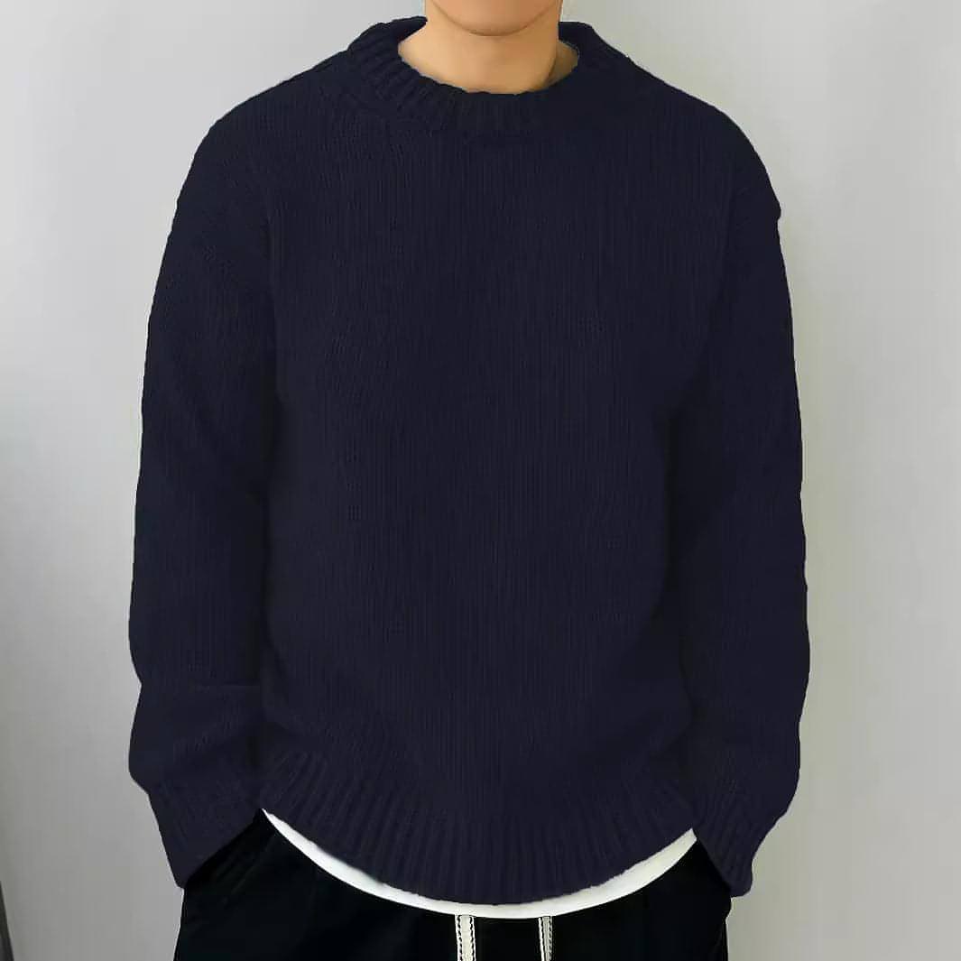 Solid Color Loose Knitted Pullover Leisure Japanese-style Retro Long Sleeve Round Neck Sweater Men