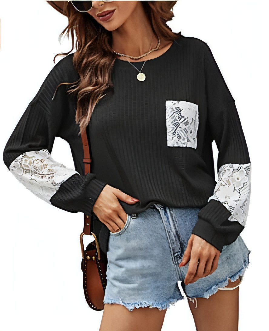 Lace Casual Women's Loose Patchwork Easy Matching Knitwear Women Sweater