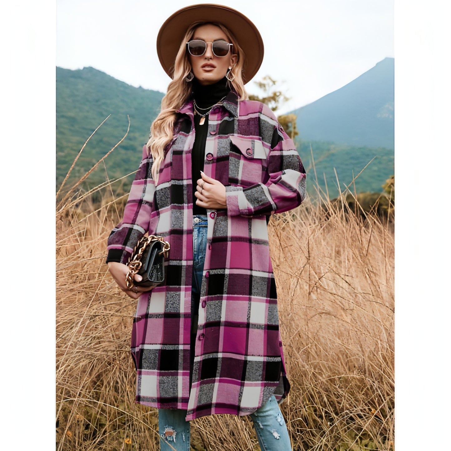 Coat Side Slit Lapel Loose Wool Women Jacket