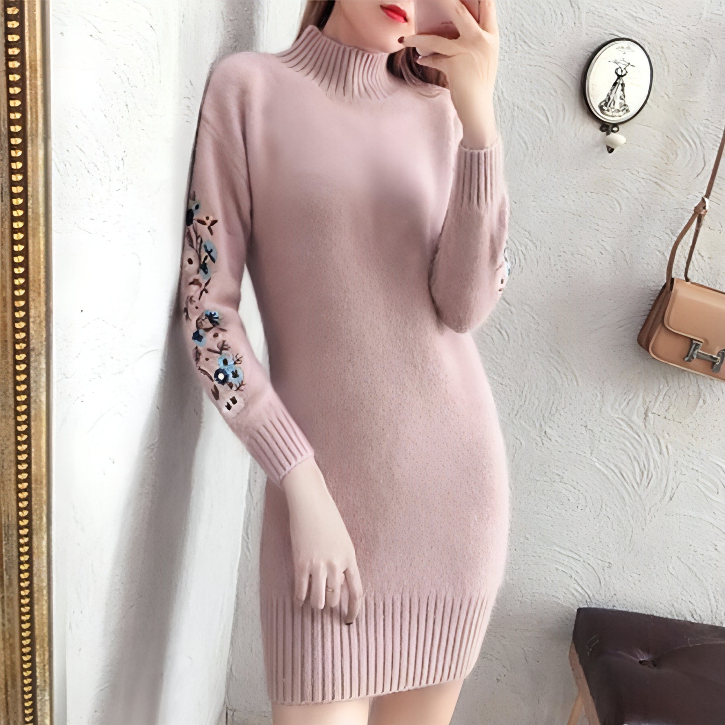 Autumn And Winter Fleece-lined Thickened Woolen Dress Sweater