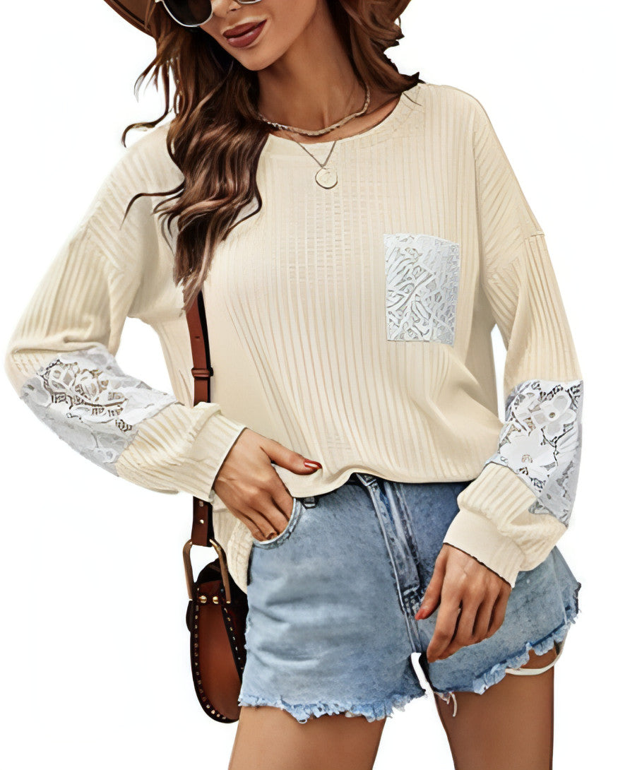 Lace Casual Women's Loose Patchwork Easy Matching Knitwear Women Sweater